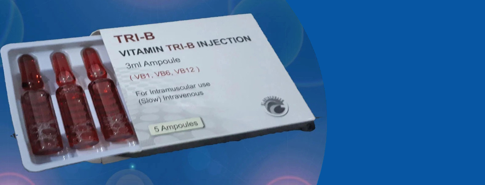 a box of vitamin tri - b injections on a blue background